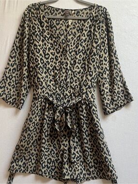 Charlie Jade Silk Leopard Print V Neck Tie Waist Romper Dress Womens M